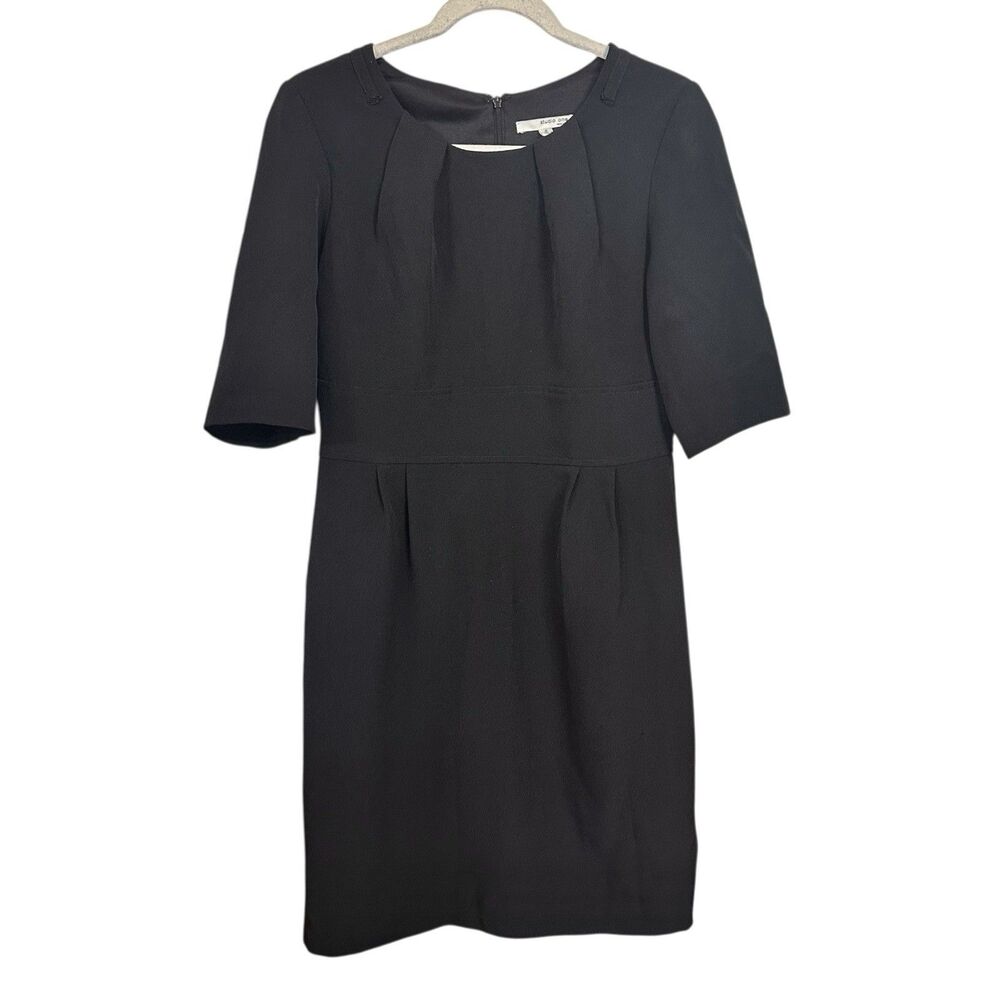 Studio One New York Women's Size 6 Pleated Dress Black Knee Length Half Sleeve